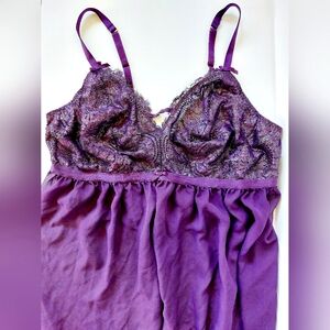 Purple Lace Babydoll Negligee‎ size 18/20 Cacique Boudoir Nightgown Lingerie